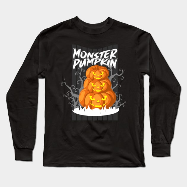 Monster Pumpkin Long Sleeve T-Shirt by VekiStore